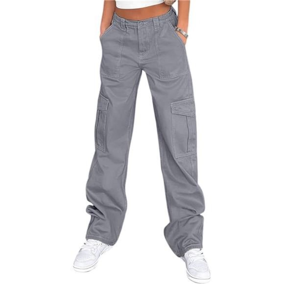 Women's Cargo Pants High Waisted Casual Baggy Stretchy Wide Leg with 6 Pockets - Picture 1 of 6